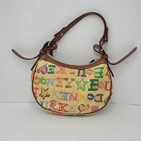 VTG Dooney & Bourke Logo Graffiti Pochette rainbow purse handbag 10" X 7" - Picture 4 of 10